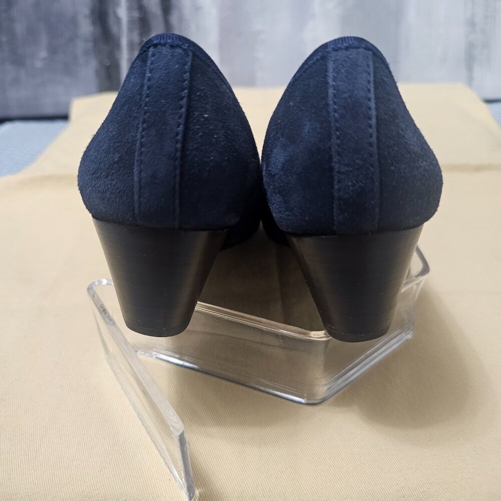 Tory Burch Sally Navy Blue Suede Leather Wedge Pumps Shoes Women’s Size 6 - Picture 5 of 6
